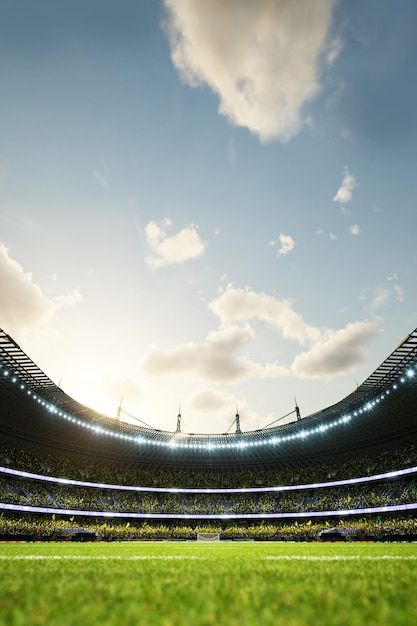 Premium Photo | Soccer stadium evening arena with crowd fans d illustration